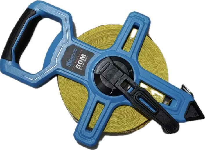 Cinta Metrica Chicago de Agrimensor en Fibra, 50M x 13mm ABS con Mango TPR Suave