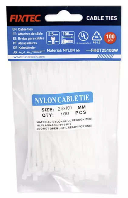 Tie Wrap 100 Unid 4.6x250mm Blanco