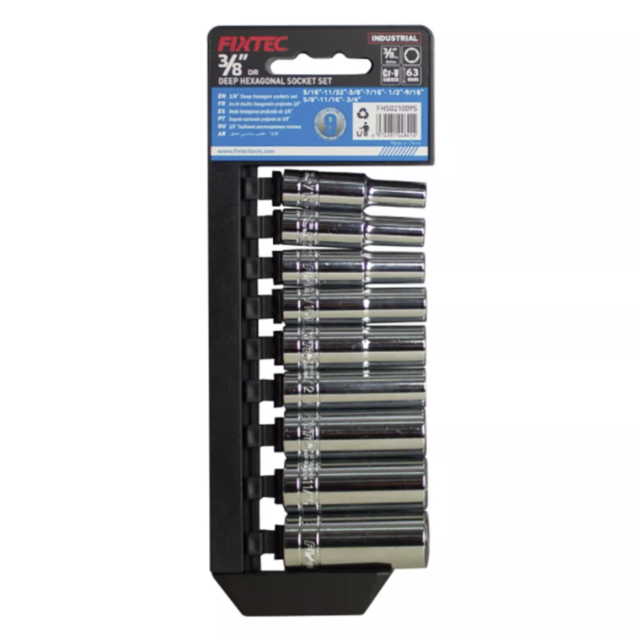Juego de Cubos CRV 9 Piezas 3/8", SAE