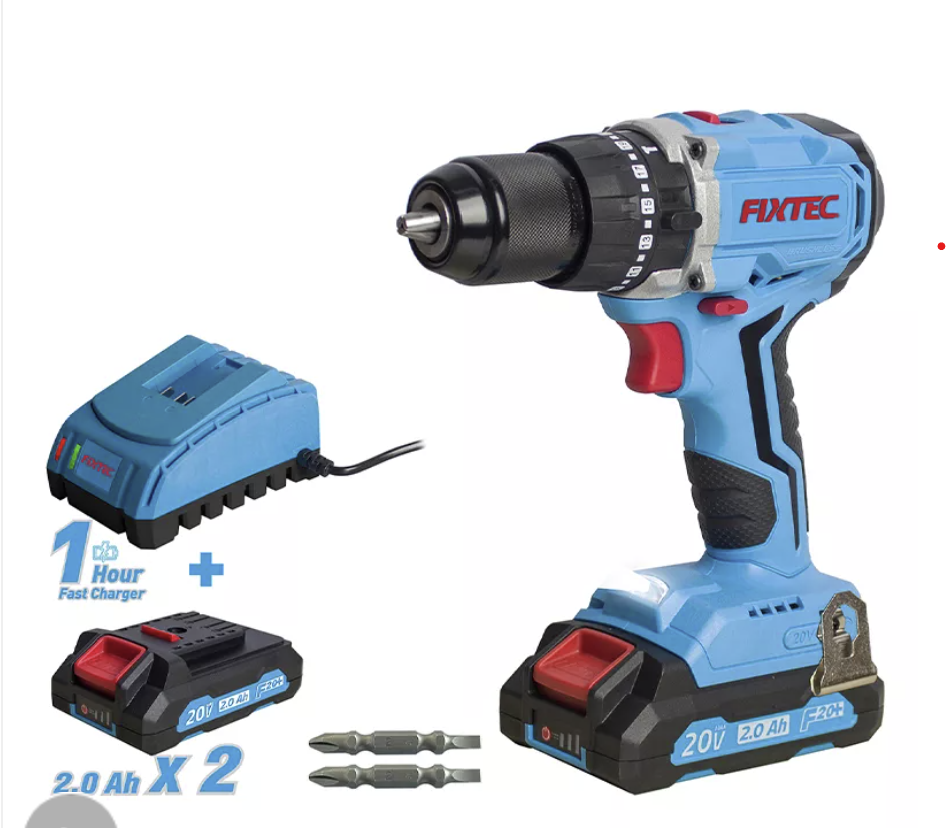 Kit Taladro Destornillador 20V de Impacto, 1/2", Brushless, 1600rpm, 55nm, con 2 bateria 2.0AH y cargador