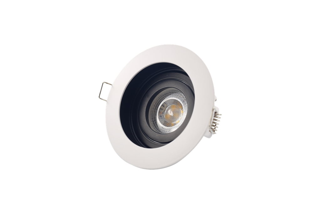 Ojo de Buey MR16/GU10, Blanco/Int Negro, Ajustable IP20 3000K Constr Aluminio, Bombillo Incl