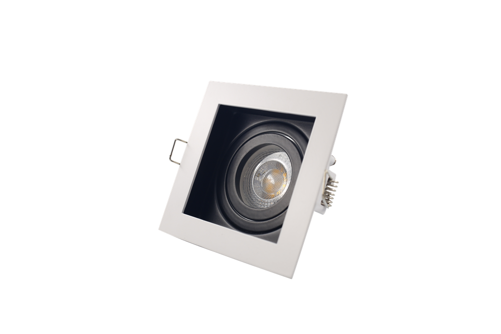 Ojo de Buey MR16/GU10, Cuadrado, Blanco/Int Negro, Ajustable IP20 3000K Constr Aluminio, Bombillo Incl