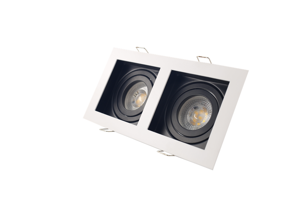 Ojo de Buey MR16/GU10, Rectangular Doble, Blanco/Int Negro, Ajustable IP20 LA10090S2