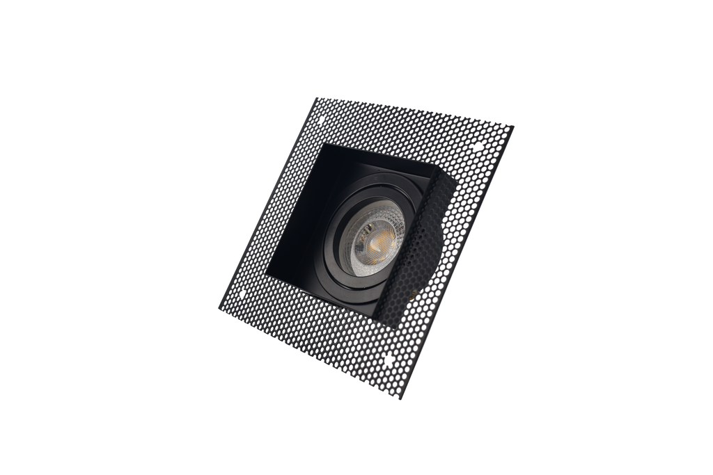 Ojo de Buey Rimless (escondido en plafon), Cuadrado, Ajustable, MR16/GU10, Negro 3000K Constr Aluminio, Bombillo Incl