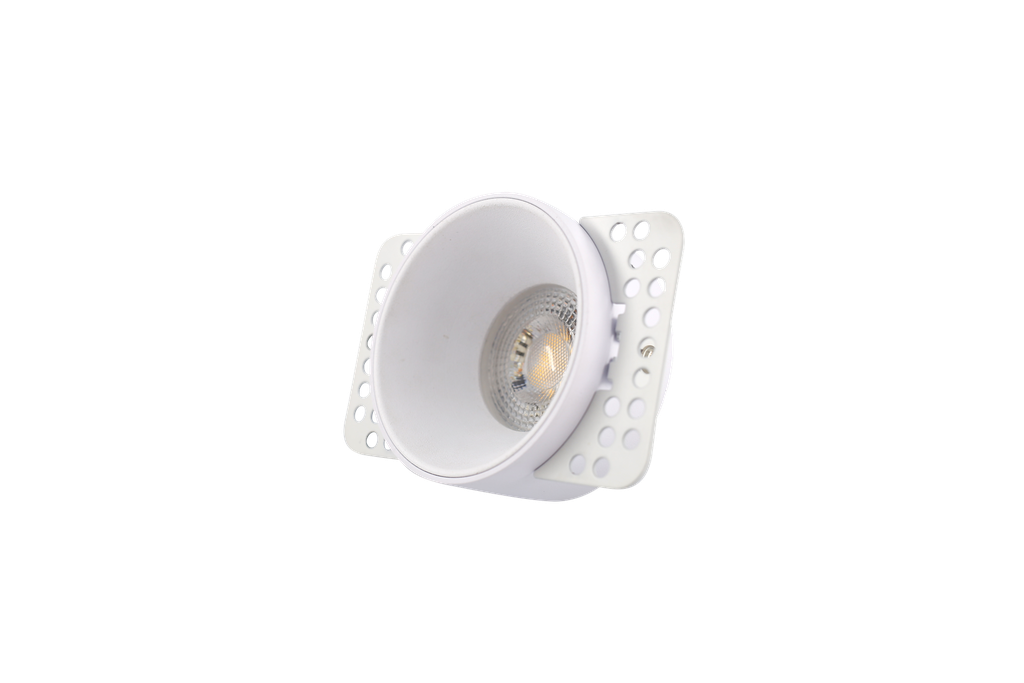 Ojo de Buey Rimless (escondido en plafon), Fijo, MR16/GU10, Blanco 3000K Constr Aluminio, Bombillo Incl