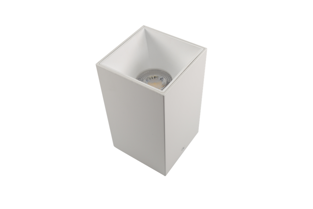 Ojo de Buey Superficie de Exterior, MR16/GU10 Cuadrado Blanco 3000K Constr Aluminio, Bombillo Incl