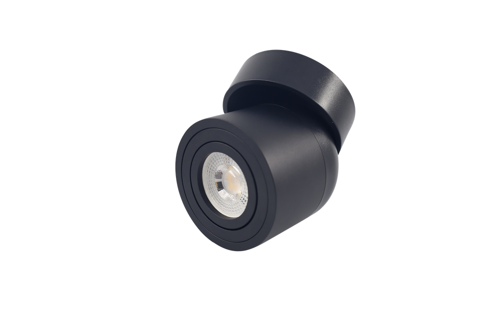 Ojo de Buey Superficie, Redondo, Ajustable, MR16/GU10, Negro 3000K Constr Aluminio, Bombillo Incl