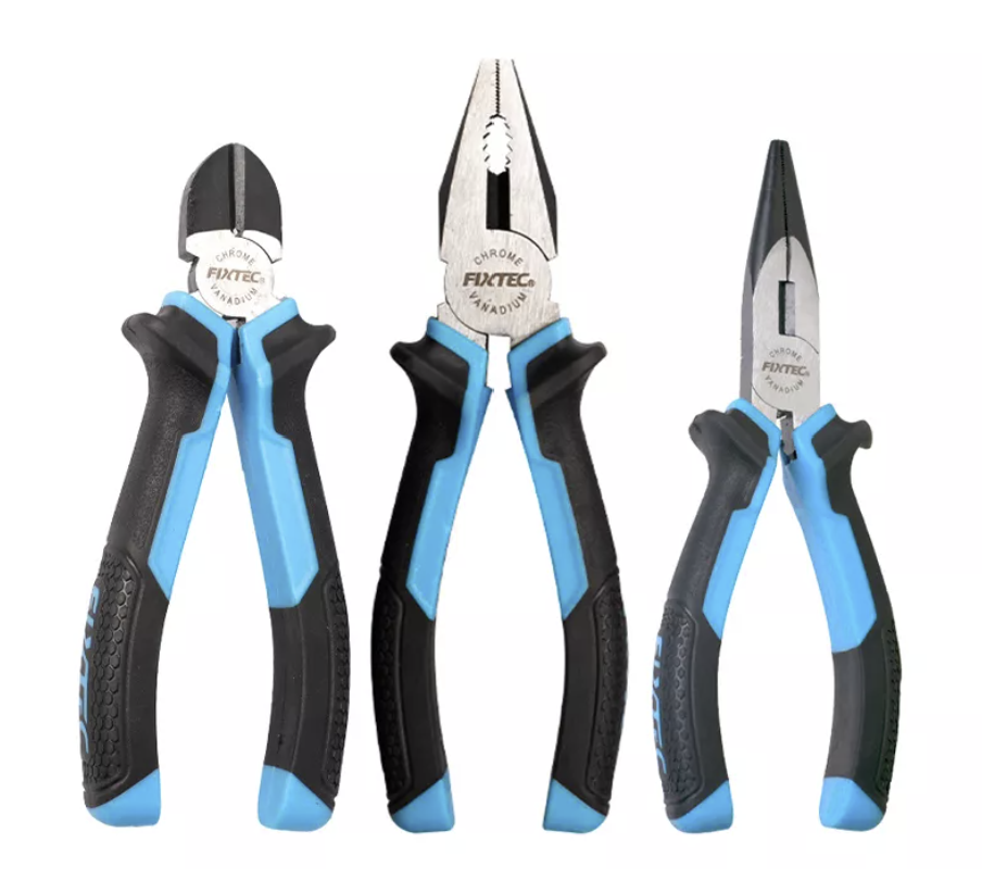 Set 3 Alicates y Pinzas Cromo Vanadio CRV, Alicate Elect 7", Corte Diagonal 6", Punta Larga 6"