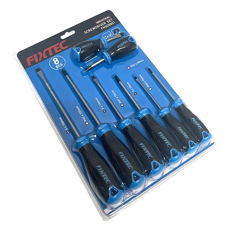 Set de 8 Destornilladores Cromo Vanadio Magnetico: SL3x75mm, SL5x100mm, SL6x38mm, SL6x150, PH0x75mm, PH1x75mm, PH2x125, PH2x38mm