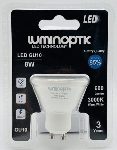 [10056] Bombillo Ojo de Buey 8W MR16/GU10 3000K  Blister
