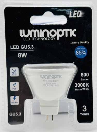 [10058] Bombillo Ojo de Buey 8W MR16/GU5.3 3000K Blister
