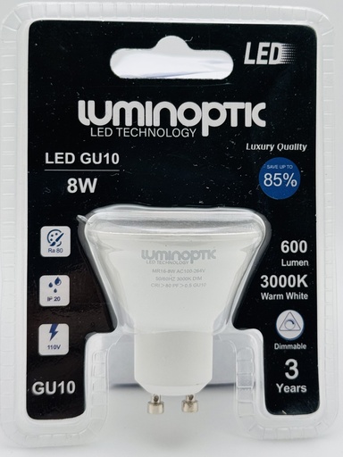 [10059] Bombillo Ojo de Buey Dimeable 8W MR16/GU10 3000K  Blister