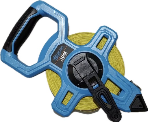 [10115] Cinta Metrica Chicago de Agrimensor en Fibra, 30M x 13mm ABS con Mango TPR Suave