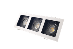 [10402] Ojo de Buey MR16/GU10, Rectangular Triple, Blanco/Int Negro, Ajustable 3000K Constr Aluminio, Bombillo Incl