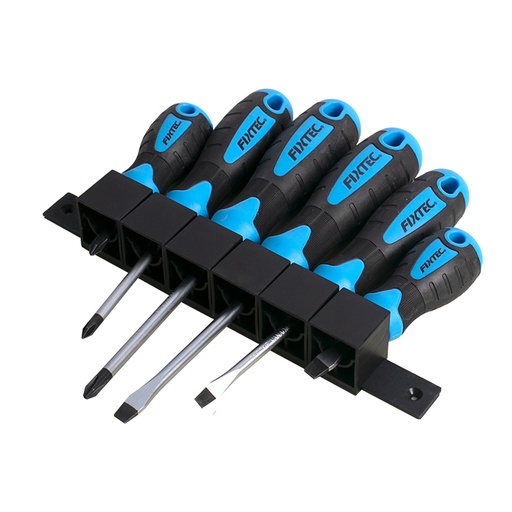 [10548] Set de 6 Destornilladores Cromo Vanadio Magnetico con Estante: SL6x38mm, SL5x75mm, SL6x100, PH1x75, PH2x38mm, PH2x100