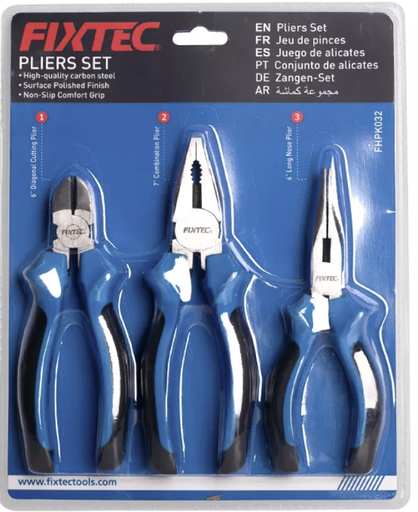 [10558] Set de Alicate Electricista 7", Pinza Corte Diag 7" y Punta Larga 7" Acero Forjado