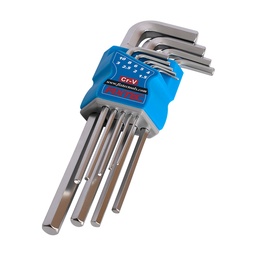 [10575] Set de Llaves Allen Punta Redonda CRV Extra Larga 9 Piezas Individuales